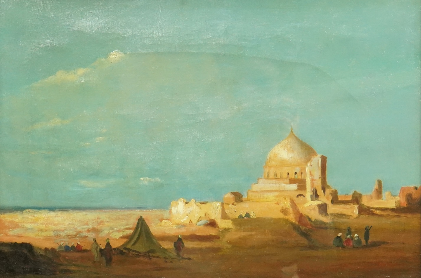 Leopold Carl Müller (German, 1834-1892), Mosque in the desert, oil on canvas, 31 x 46cm